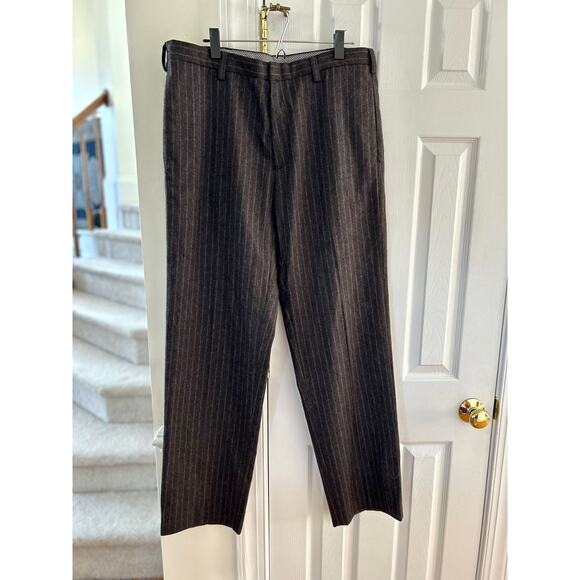 Vintage 90s Gap Brown Wool Grey Pin Stripe Trousers - Picture 1 of 5